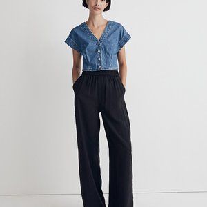 Denim Cap-Sleeve Crop Top - NWT